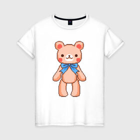 Женская футболка хлопок с принтом Pixel Bear в Тюмени, 100% хлопок | прямой крой, круглый вырез горловины, длина до линии бедер, слегка спущенное плечо | bear | pixel | pixel bear | медведь | милый медведь | милый мишка | мишка | пиксельный медведь | пиксельный плюшевый мишка | плюшевый медведь | плюшевый мишка