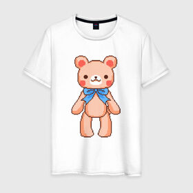 Мужская футболка хлопок с принтом Pixel Bear в Тюмени, 100% хлопок | прямой крой, круглый вырез горловины, длина до линии бедер, слегка спущенное плечо. | bear | pixel | pixel bear | медведь | милый медведь | милый мишка | мишка | пиксельный медведь | пиксельный плюшевый мишка | плюшевый медведь | плюшевый мишка