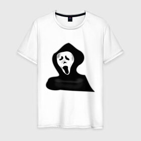 Мужская футболка хлопок с принтом Крик в Тюмени, 100% хлопок | прямой крой, круглый вырез горловины, длина до линии бедер, слегка спущенное плечо. | жнец | жнецы | крик | приведение | приведения | призрак | призраки | ужас | хэллоуин