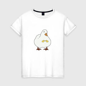 Женская футболка хлопок с принтом Shy duck в Тюмени, 100% хлопок | прямой крой, круглый вырез горловины, длина до линии бедер, слегка спущенное плечо | duck | mem | застенчивая утка | мем | милая утка | прикол | птица | утка | юмор
