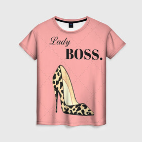 Женская футболка 3D с принтом Леди Босс в Тюмени, 100% полиэфир ( синтетическое хлопкоподобное полотно) | прямой крой, круглый вырез горловины, длина до линии бедер | босс | девушка | леди | леопардовый | пафос | розовый