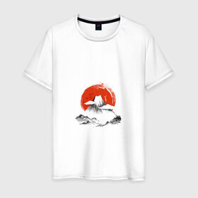 Мужская футболка хлопок с принтом Гора Фудзи в Тюмени, 100% хлопок | прямой крой, круглый вырез горловины, длина до линии бедер, слегка спущенное плечо. | азия | аниме | гора | гора фудзи | кимоно | китай | манга | сакура | суши | фудзияма | цунами | япония