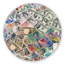 Коврик для мышки круглый с принтом Деньги в Тюмени, резина и полиэстер | круглая форма, изображение наносится на всю лицевую часть | арт | банкноты | валюта | деньги | доллары | зеленый | иена | красный | серый | синий | фунт стерлингов | юани