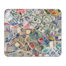 Коврик для мышки прямоугольный с принтом Деньги в Тюмени, натуральный каучук | размер 230 х 185 мм; запечатка лицевой стороны | арт | банкноты | валюта | деньги | доллары | зеленый | иена | красный | серый | синий | фунт стерлингов | юани