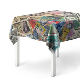 Скатерть 3D с принтом Деньги в Тюмени, 100% полиэстер (ткань не мнется и не растягивается) | Размер: 150*150 см | арт | банкноты | валюта | деньги | доллары | зеленый | иена | красный | серый | синий | фунт стерлингов | юани