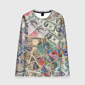 Мужской лонгслив 3D с принтом Деньги в Тюмени, 100% полиэстер | длинные рукава, круглый вырез горловины, полуприлегающий силуэт | арт | банкноты | валюта | деньги | доллары | зеленый | иена | красный | серый | синий | фунт стерлингов | юани