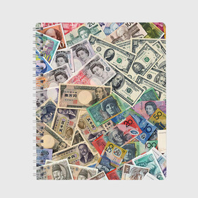Тетрадь с принтом Деньги в Тюмени, 100% бумага | 48 листов, плотность листов — 60 г/м2, плотность картонной обложки — 250 г/м2. Листы скреплены сбоку удобной пружинной спиралью. Уголки страниц и обложки скругленные. Цвет линий — светло-серый
 | арт | банкноты | валюта | деньги | доллары | зеленый | иена | красный | серый | синий | фунт стерлингов | юани