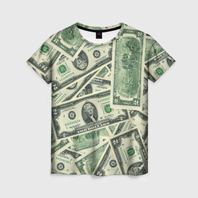 Женская футболка 3D с принтом Доллар в Тюмени, 100% полиэфир ( синтетическое хлопкоподобное полотно) | прямой крой, круглый вырез горловины, длина до линии бедер | 100 долларов | арт | банкноты | валюта | деньги | доллар | зеленый | рисунок | сто | сто долларов