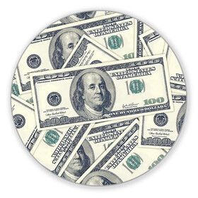 Коврик для мышки круглый с принтом Доллары в Тюмени, резина и полиэстер | круглая форма, изображение наносится на всю лицевую часть | 100 долларов | арт | банкноты | валюта | деньги | доллары | зеленый | зелень | сто | сто долларов