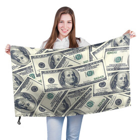 Флаг 3D с принтом Доллары в Тюмени, 100% полиэстер | плотность ткани — 95 г/м2, размер — 67 х 109 см. Принт наносится с одной стороны | 100 долларов | арт | банкноты | валюта | деньги | доллары | зеленый | зелень | сто | сто долларов