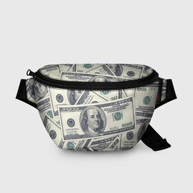 Поясная сумка 3D с принтом Доллары в Тюмени, 100% полиэстер | плотная ткань, ремень с регулируемой длиной, внутри несколько карманов для мелочей, основное отделение и карман с обратной стороны сумки застегиваются на молнию | 100 долларов | арт | банкноты | валюта | деньги | доллары | зеленый | зелень | сто | сто долларов