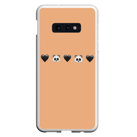 Чехол для Samsung S10E с принтом смайлы пандочки и сердечки в Тюмени, Силикон | Область печати: задняя сторона чехла, без боковых панелей | Тематика изображения на принте: панда | пандочка | пандочки | панды | панды и черные сердечки | сердечки | сердца | смайлики | смайлы | черное сердце