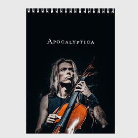 Скетчбук с принтом Apocalyptica в Тюмени, 100% бумага
 | 48 листов, плотность листов — 100 г/м2, плотность картонной обложки — 250 г/м2. Листы скреплены сверху удобной пружинной спиралью | apocalyptica | eicca toppinen | finland | helsenki | metall | metallica | rock | апоклиптика | виолончель | рок | симфонический рок | финляндия | эйкка топпинен