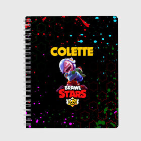 Тетрадь с принтом BRAWL STARS COLETTE. в Тюмени, 100% бумага | 48 листов, плотность листов — 60 г/м2, плотность картонной обложки — 250 г/м2. Листы скреплены сбоку удобной пружинной спиралью. Уголки страниц и обложки скругленные. Цвет линий — светло-серый
 | 8 bit | brawl stars | colette | crow | gale | leon | max | mecha | mecha crow | mr.p | sally leon | shark | tara | virus 8 bit | werewolf leon | акула | берли | бравл старс | ворон | коллет | макс | оборотень