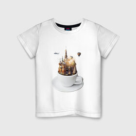 Детская футболка хлопок с принтом Moscow in a cup в Тюмени, 100% хлопок | круглый вырез горловины, полуприлегающий силуэт, длина до линии бедер | art | design | moscow | travel | арт | дизайн | москва | путешествия | чашка