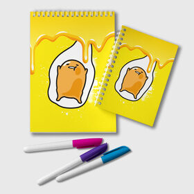 Блокнот с принтом Gudetama в Тюмени, 100% бумага | 48 листов, плотность листов — 60 г/м2, плотность картонной обложки — 250 г/м2. Листы скреплены удобной пружинной спиралью. Цвет линий — светло-серый
 | gudetama | анимешное яйцо | гудетама | желток | стекающее яйцо | яичница