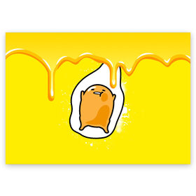 Поздравительная открытка с принтом Gudetama в Тюмени, 100% бумага | плотность бумаги 280 г/м2, матовая, на обратной стороне линовка и место для марки
 | gudetama | анимешное яйцо | гудетама | желток | стекающее яйцо | яичница