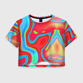 Женская футболка Crop-top 3D с принтом Цветное безумие в Тюмени, 100% полиэстер | круглая горловина, длина футболки до линии талии, рукава с отворотами | абстракция | камуфляж | кляксы | краски | линии | неон | неоновая абстракция | неоновый принт | неоновый рисунок | пятна | разводы | разноцветное