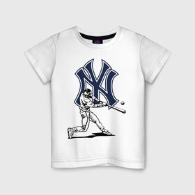 Детская футболка хлопок с принтом New York Yankees в Тюмени, 100% хлопок | круглый вырез горловины, полуприлегающий силуэт, длина до линии бедер | ball | baseball | gamer | hit | new york | sport | usa | yankees | баттер | бейсбол | игрок | мяч | нью йорк | спорт | сша | удар