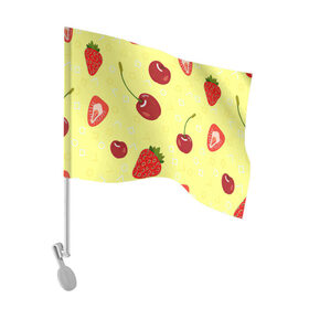 Флаг для автомобиля с принтом Черешня и клубника в Тюмени, 100% полиэстер | Размер: 30*21 см | арт | вишня | жёлтый | зеленый | клубника | красный | рисунок | черешня | ягода