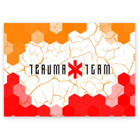 Поздравительная открытка с принтом CYBERPUNK 2077 - TRAUMA TEAM в Тюмени, 100% бумага | плотность бумаги 280 г/м2, матовая, на обратной стороне линовка и место для марки
 | Тематика изображения на принте: 