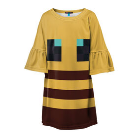 Детское платье 3D с принтом Minecraft Bee в Тюмени, 100% полиэстер | прямой силуэт, чуть расширенный к низу. Круглая горловина, на рукавах — воланы | bee | minecraft | майнкрафт | пчела | пчёлка | пчелобав