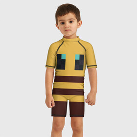 Детский купальный костюм 3D с принтом Minecraft Bee в Тюмени, Полиэстер 85%, Спандекс 15% | застежка на молнии на спине | bee | minecraft | майнкрафт | пчела | пчёлка | пчелобав