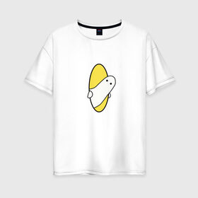 Женская футболка хлопок Oversize с принтом Portal 2 (парная) в Тюмени, 100% хлопок | свободный крой, круглый ворот, спущенный рукав, длина до линии бедер
 | game | portal | арт | игра | на двоих | парная | портал | прикол | рисунок | телепортация | человечек