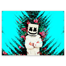 Поздравительная открытка с принтом MARSHMELLO в Тюмени, 100% бумага | плотность бумаги 280 г/м2, матовая, на обратной стороне линовка и место для марки
 | fortnite | marshmallo | marshmallow | marshmello | marshmellow | маршмелло | маршмеллоу | розы | фортнайт