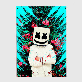 Постер с принтом MARSHMELLO в Тюмени, 100% бумага
 | бумага, плотность 150 мг. Матовая, но за счет высокого коэффициента гладкости имеет небольшой блеск и дает на свету блики, но в отличии от глянцевой бумаги не покрыта лаком | fortnite | marshmallo | marshmallow | marshmello | marshmellow | маршмелло | маршмеллоу | розы | фортнайт