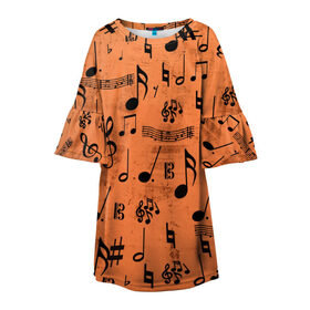 Детское платье 3D с принтом Ноты в Тюмени, 100% полиэстер | прямой силуэт, чуть расширенный к низу. Круглая горловина, на рукавах — воланы | Тематика изображения на принте: музыка | нотный стан | ноты | текстуры | узор | узор ноты