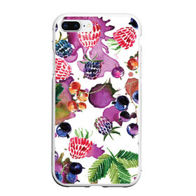 Чехол для iPhone 7Plus/8 Plus матовый с принтом Ягоды в Тюмени, Силикон | Область печати: задняя сторона чехла, без боковых панелей | арт | зеленый | краска | краски | красный | листок | листья | малина | пятна | пятна краски | растение | рисунок | синий | тёмный | фиолетовый | чёрная малина | черника