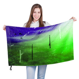 Флаг 3D с принтом GreenFer в Тюмени, 100% полиэстер | плотность ткани — 95 г/м2, размер — 67 х 109 см. Принт наносится с одной стороны | abstraction | art | blue | green | paint | stains | абстракция | арт | зелёный | краска | разводы | синий