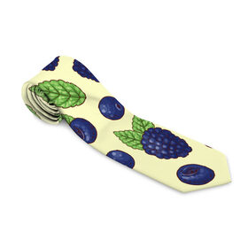 Галстук 3D с принтом Синие ягоды в Тюмени, 100% полиэстер | Длина 148 см; Плотность 150-180 г/м2 | арт | желтый | зеленый | кремовый | лист | листок | листья | малина | рисунок | синий | синяя малина | синяя черника | чёрная малина | черника