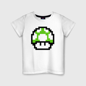Детская футболка хлопок с принтом Гриб Марио в Тюмени, 100% хлопок | круглый вырез горловины, полуприлегающий силуэт, длина до линии бедер | 8 bit | 8 бит | 8bit | 8бит | art | dendy | mario | mushroom | pixel | super | арт | гриб | денди | марио | пиксель | супер