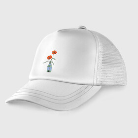 Детская кепка тракер с принтом S PELLECRINO в Тюмени, Козырек - 100% хлопок. Кепка - 100% полиэстер, Задняя часть - сетка | универсальный размер, пластиковая застёжка | бутылка | зелень | природа | растение | цветок | цветы