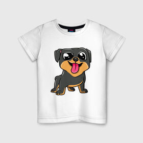 Детская футболка хлопок с принтом Ротвейлер в Тюмени, 100% хлопок | круглый вырез горловины, полуприлегающий силуэт, длина до линии бедер | dog | rotweiler | зубы | лапы | мем | пес | прикол | ротвейлер | смешные животные | собака | собака с языком | собачка | щенок | юмор | язык
