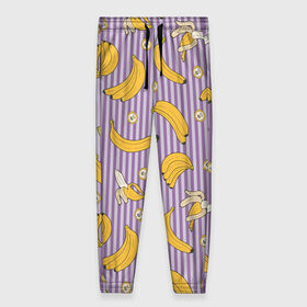 Женские брюки 3D с принтом Бананчики в Тюмени, полиэстер 100% | прямой крой, два кармана без застежек по бокам, с мягкой трикотажной резинкой на поясе и по низу штанин. В поясе для дополнительного комфорта — широкие завязки | Тематика изображения на принте: banana | pattern | pattern banana | банан | банана | банановый паттерн | бананчик | бананчики | бананы | еда | паттерн | полоса | полосы | фрукт | фрукты