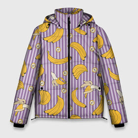 Мужская зимняя куртка 3D с принтом Бананчики в Тюмени, верх — 100% полиэстер; подкладка — 100% полиэстер; утеплитель — 100% полиэстер | длина ниже бедра, свободный силуэт Оверсайз. Есть воротник-стойка, отстегивающийся капюшон и ветрозащитная планка. 

Боковые карманы с листочкой на кнопках и внутренний карман на молнии. | banana | pattern | pattern banana | банан | банана | банановый паттерн | бананчик | бананчики | бананы | еда | паттерн | полоса | полосы | фрукт | фрукты