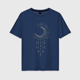 Женская футболка хлопок Oversize с принтом Лунный свет в Тюмени, 100% хлопок | свободный крой, круглый ворот, спущенный рукав, длина до линии бедер
 | moon | бохо | волшебный | золотая луна | небо | нежность | стильно