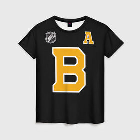 Женская футболка 3D с принтом Boston Bruins Patrice Bergeron в Тюмени, 100% полиэфир ( синтетическое хлопкоподобное полотно) | прямой крой, круглый вырез горловины, длина до линии бедер | 37 | bergeron | boston | boston bruins | bruins | nhl | patrice bergeron