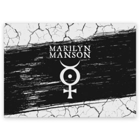 Поздравительная открытка с принтом MARILYN MANSON / М. МЭНСОН в Тюмени, 100% бумага | плотность бумаги 280 г/м2, матовая, на обратной стороне линовка и место для марки
 | logo | manson | marilyn | music | rock | группа | лого | логотип | логотипы | менсон | мерилин | мерлин | музыка | мэнсон | мэрилин | рок | символ