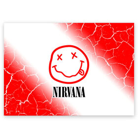 Поздравительная открытка с принтом NIRVANA / НИРВАНА в Тюмени, 100% бумага | плотность бумаги 280 г/м2, матовая, на обратной стороне линовка и место для марки
 | band | cobain | face | kurt | logo | music | nirvana | rock | rocknroll | группа | кобейн | курт | лого | логотип | музыка | музыкальная | нирвана | рожица | рок | рокнролл | символ