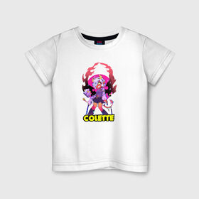 Детская футболка хлопок с принтом Brawl STARS (COLETTE) в Тюмени, 100% хлопок | круглый вырез горловины, полуприлегающий силуэт, длина до линии бедер | brawl | colette | leon | moba | stars | supercell | арт | игра | коллаж | паттерн