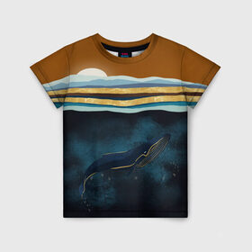 Детская футболка 3D с принтом Кит в Тюмени, 100% гипоаллергенный полиэфир | прямой крой, круглый вырез горловины, длина до линии бедер, чуть спущенное плечо, ткань немного тянется | Тематика изображения на принте: земля | кашалот | луна | медузы | море | морские | океан