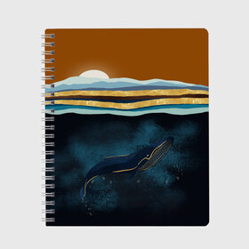 Тетрадь с принтом Кит в Тюмени, 100% бумага | 48 листов, плотность листов — 60 г/м2, плотность картонной обложки — 250 г/м2. Листы скреплены сбоку удобной пружинной спиралью. Уголки страниц и обложки скругленные. Цвет линий — светло-серый
 | Тематика изображения на принте: земля | кашалот | луна | медузы | море | морские | океан