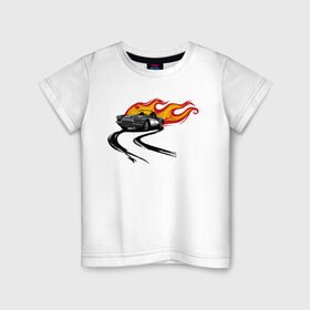 Детская футболка хлопок с принтом гоночная машина в Тюмени, 100% хлопок | круглый вырез горловины, полуприлегающий силуэт, длина до линии бедер | Тематика изображения на принте: hot wheels | гонка | гоночная машина | машины | спортивная машина