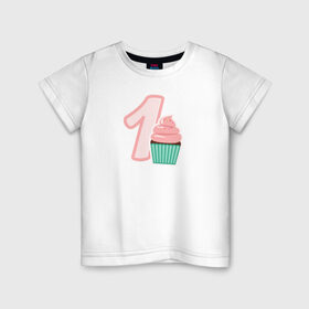 Детская футболка хлопок с принтом 1 годик в Тюмени, 100% хлопок | круглый вырез горловины, полуприлегающий силуэт, длина до линии бедер | будущие родители | день рождения | детские принты | детское | для детей | малыш