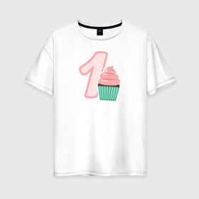 Женская футболка хлопок Oversize с принтом 1 годик в Тюмени, 100% хлопок | свободный крой, круглый ворот, спущенный рукав, длина до линии бедер
 | будущие родители | день рождения | детские принты | детское | для детей | малыш