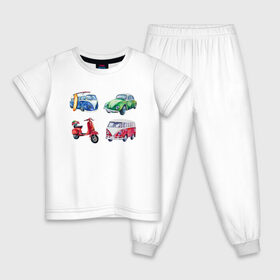 Детская пижама хлопок с принтом машинки акварельные в Тюмени, 100% хлопок |  брюки и футболка прямого кроя, без карманов, на брюках мягкая резинка на поясе и по низу штанин
 | 